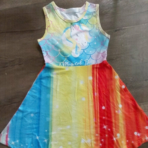 Girls 100% Polyester Zuko Cert Rainbow Sleeveless Dress W/Horse Ages 3/4 Size XS